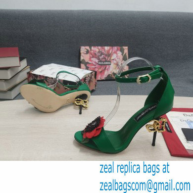 Dolce  &  Gabbana DG Logo Heel 10.5cm Black Red Roses Sandals Green 2022